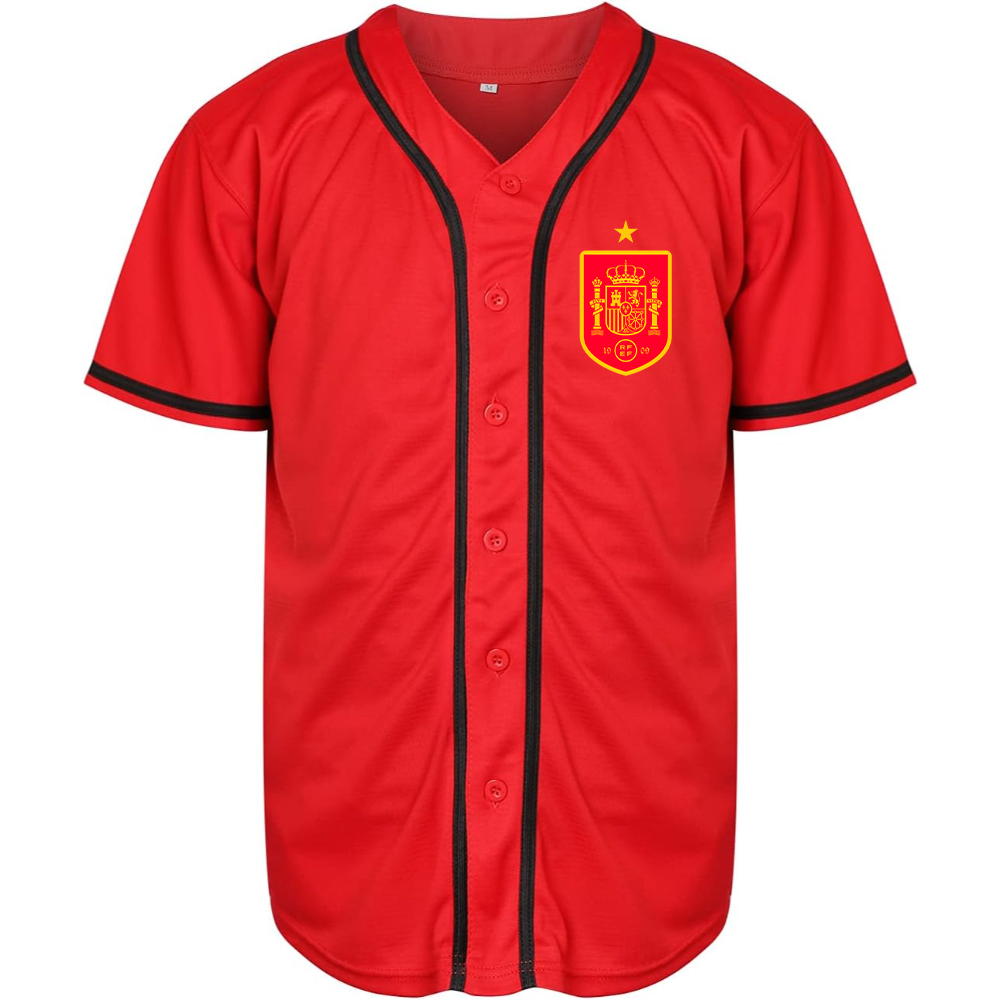 Men's Spain Red Logo National Soccer Team Baseball Jersey