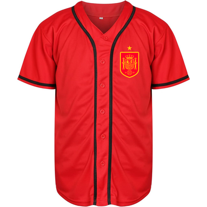 Men's Spain Red Logo National Soccer Team Baseball Jersey