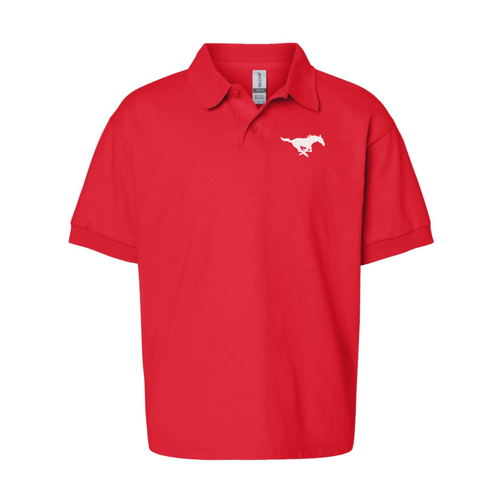 Youth SMU Mustangs Logo Gildan Dry Blend Jersey Polo