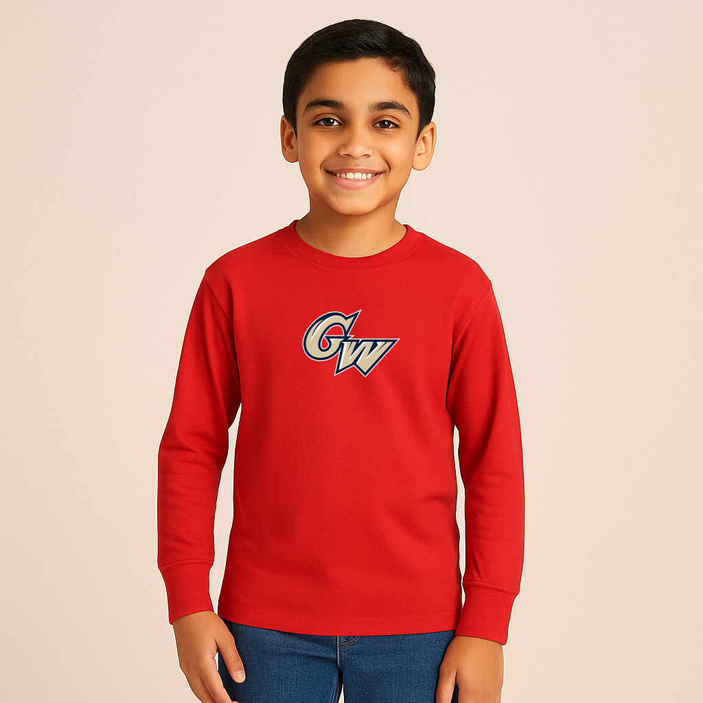 Youth George Washington Colonials Logo Cotton Long Sleeve T-Shirt