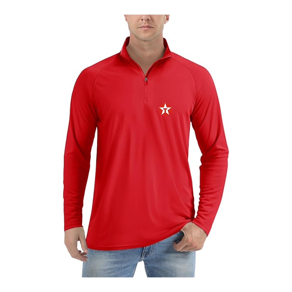 Men's Texaco Logo  Lightweight Quarter-Zip Athletic Shirt Long Sleeve Performance Wear