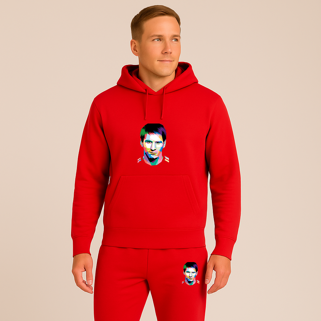 Men's Lionel Messi Face Art Sports Hoodie Joggers Set
