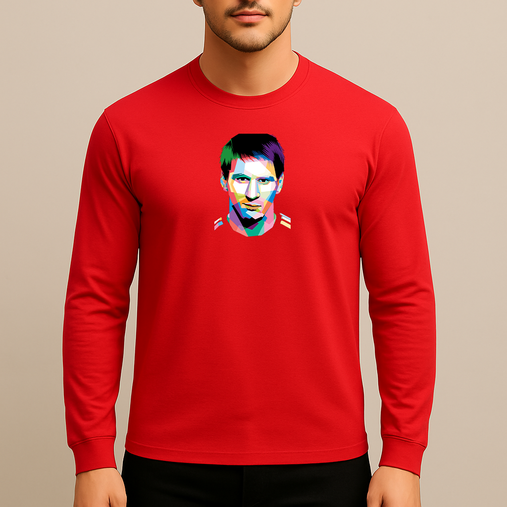 Men's Lionel Messi Face Art Sports Cotton Long Sleeve T-Shirt
