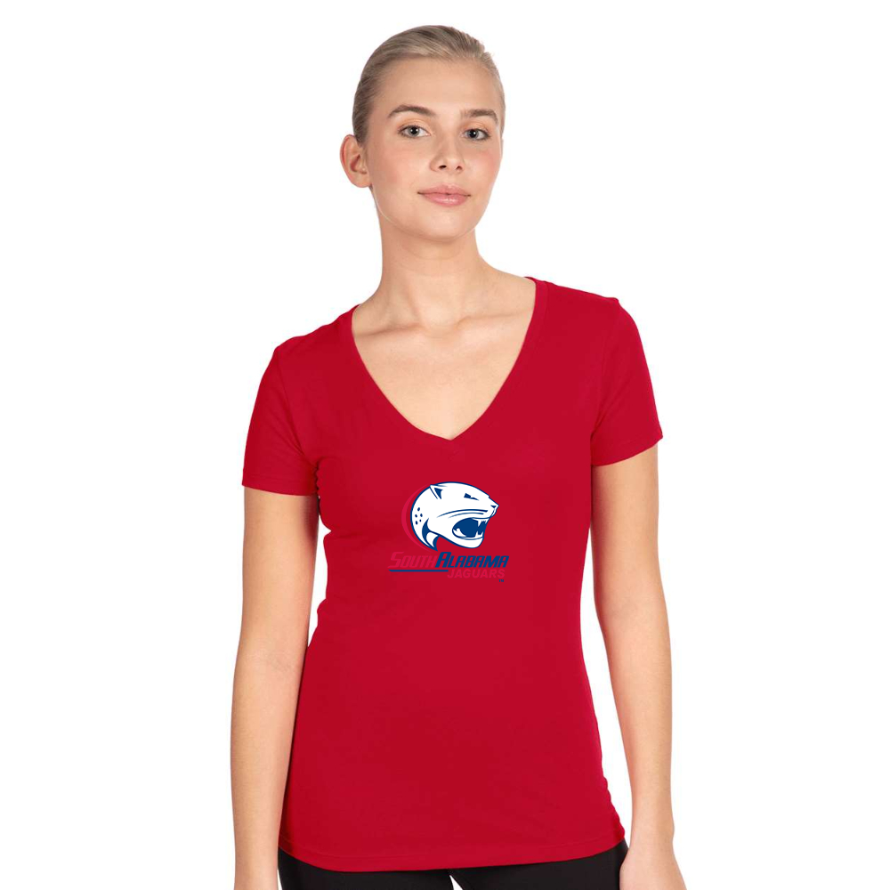 Women's South Alabama Jaguars Logo  Next Level V-Neck T-Shirt