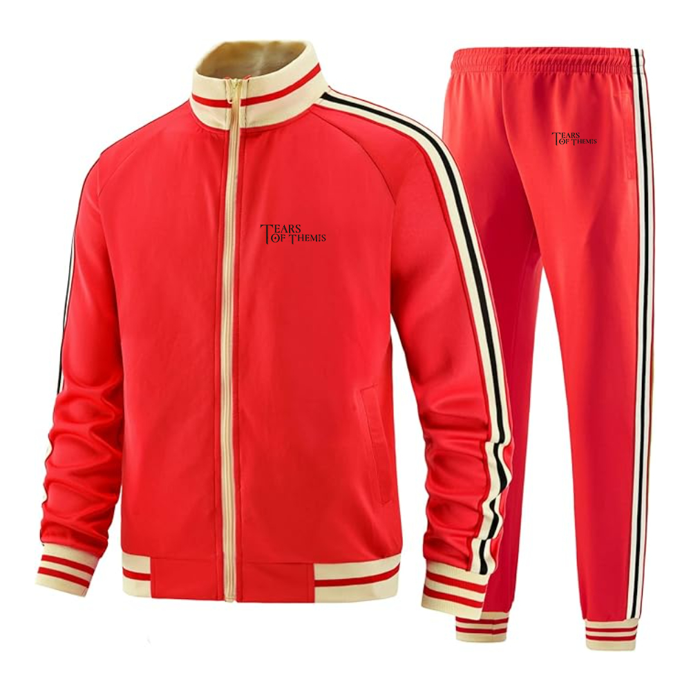 Men's Tear Of Themis Logo Tracksuit with Bold Striped Accents and Zippered Front Athletic Wear