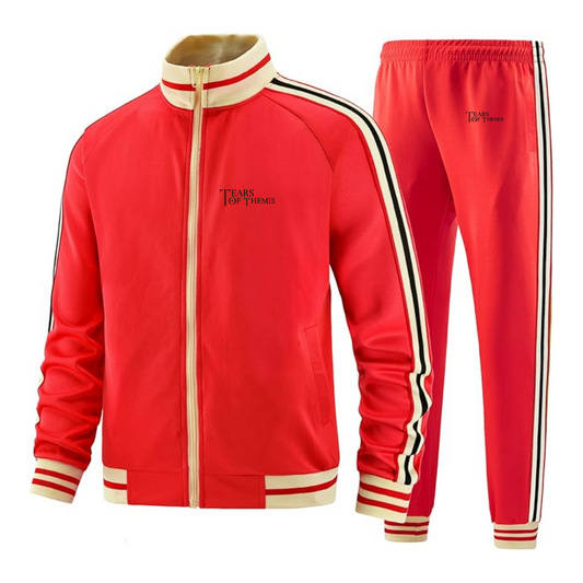 Men's Tear Of Themis Logo Tracksuit with Bold Striped Accents and Zippered Front Athletic Wear