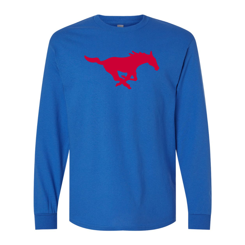 Men's SMU Mustangs Logo Gildan Heavy Cotton Long Sleeve T-Shirt