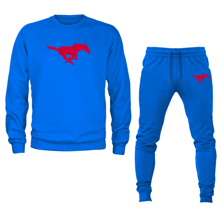 Men's  SMU Mustangs Logo Crewneck Sweatshirt Joggers Suit