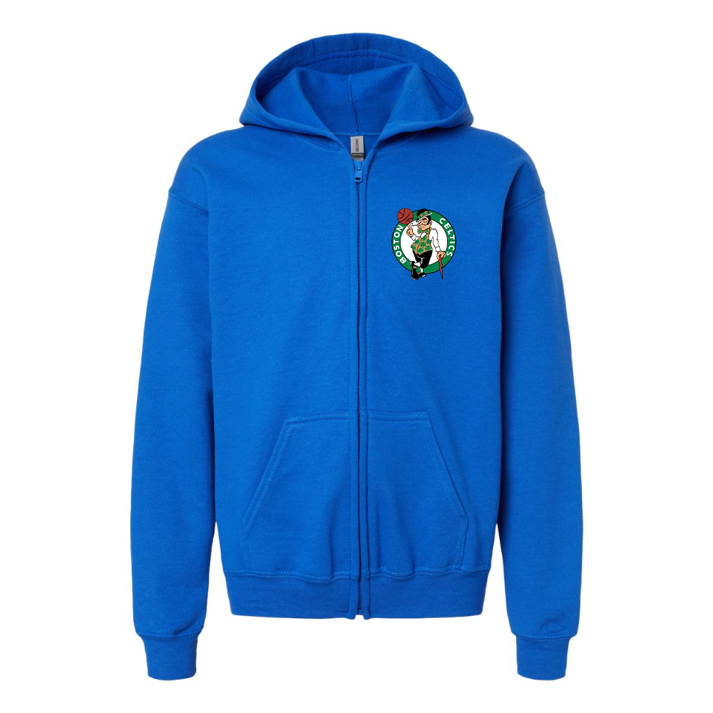 Gildan Heavy Blend Youth Boston Celtics Logo Full Zip Hooded Sweatshirt