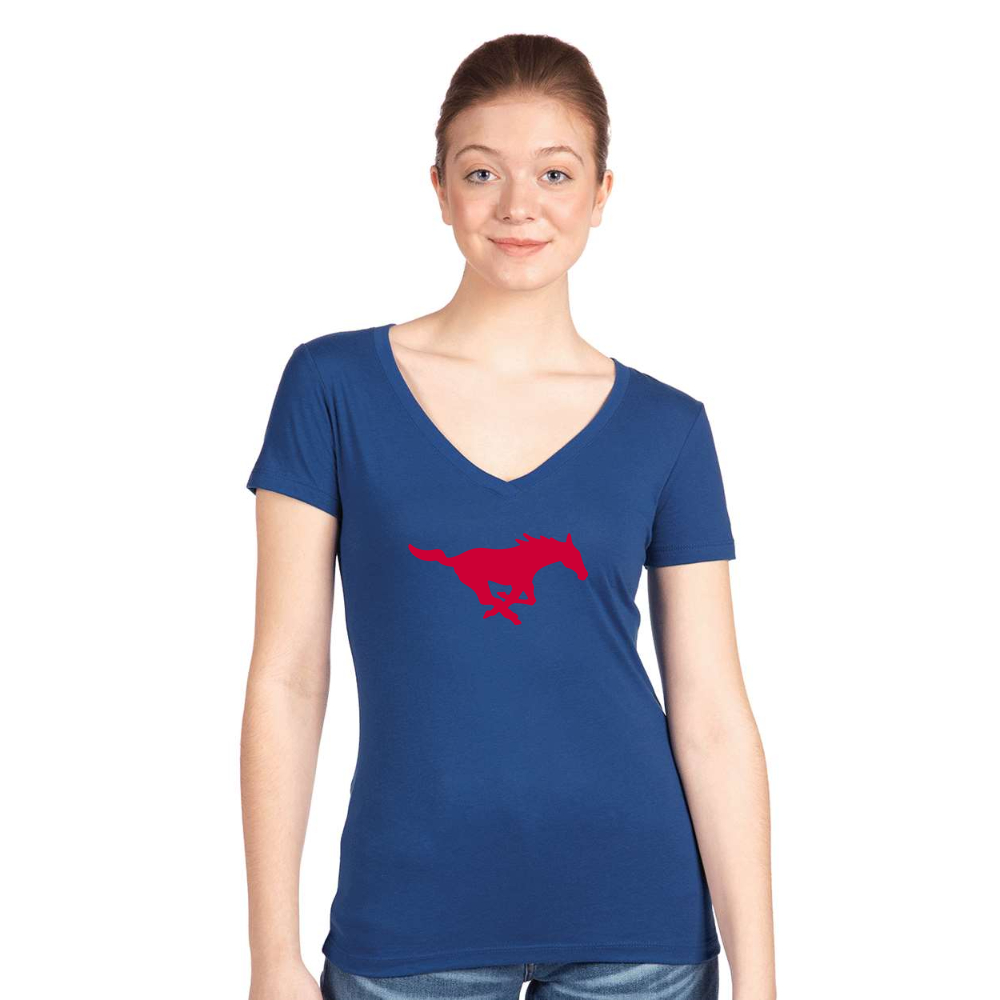 Women's SMU Mustangs Logo  Next Level V-Neck T-Shirt