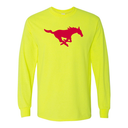 Men's SMU Mustangs Logo Gildan Heavy Cotton Long Sleeve T-Shirt