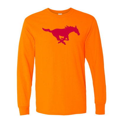 Men's SMU Mustangs Logo Gildan Heavy Cotton Long Sleeve T-Shirt