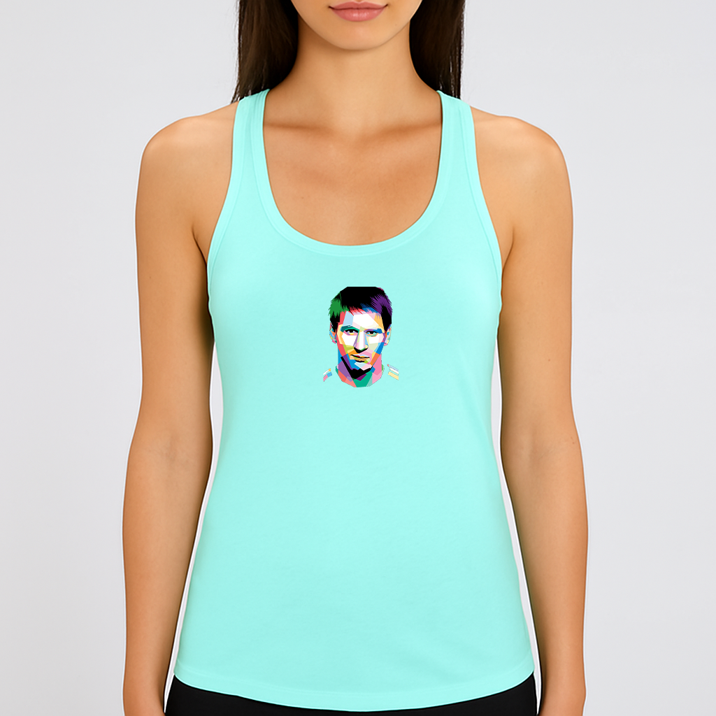 Women's Lionel Messi Face Art Sports Racerback Tank Top
