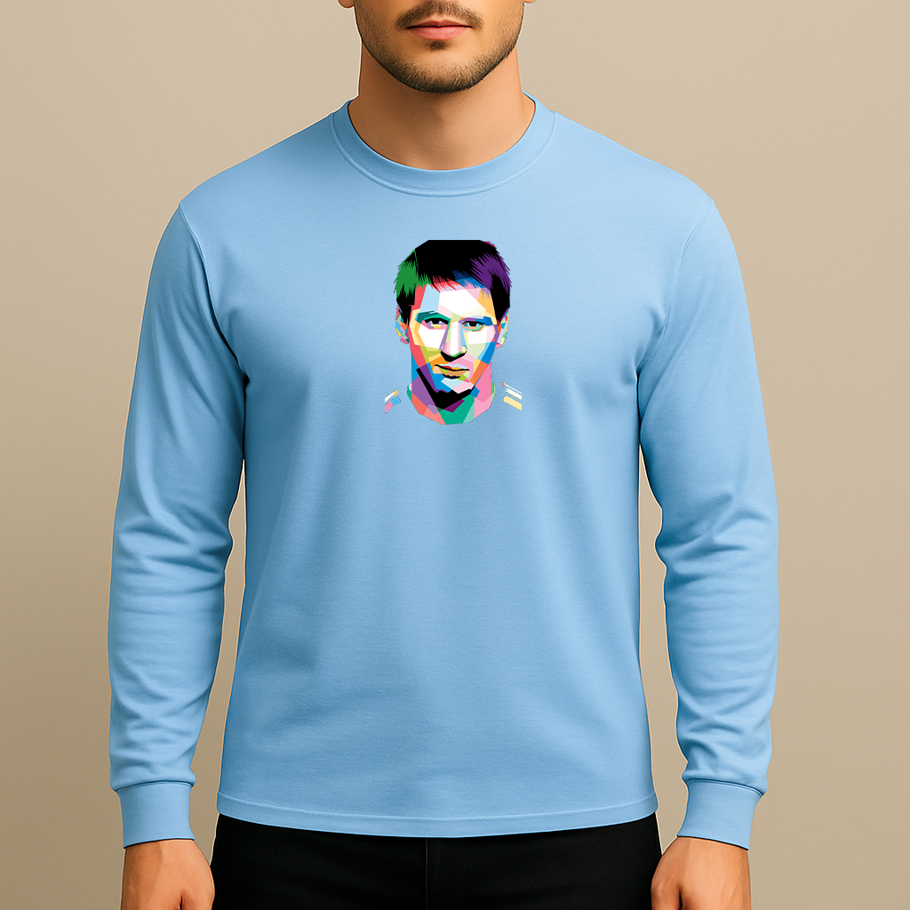 Men's Lionel Messi Face Art Sports Cotton Long Sleeve T-Shirt