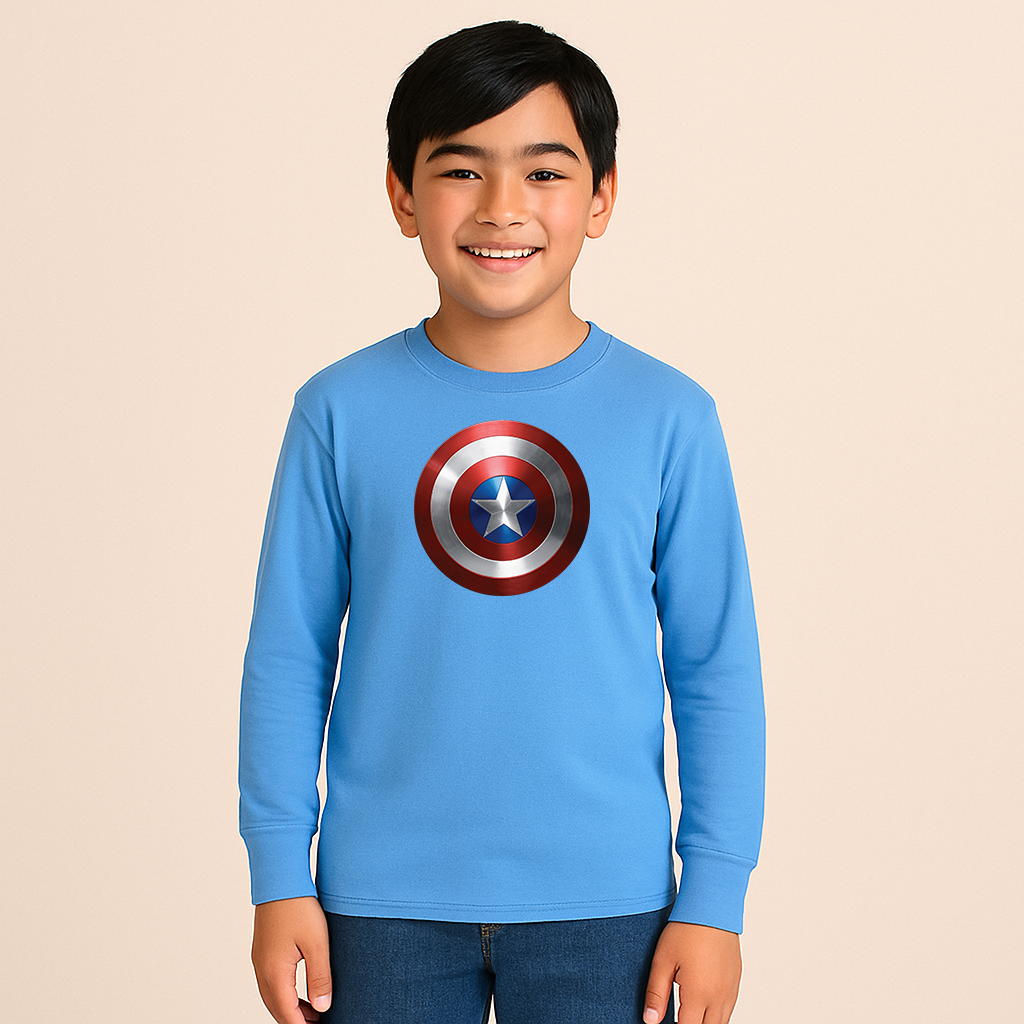 Youth Kids Captain America Long Sleeve T-Shirt