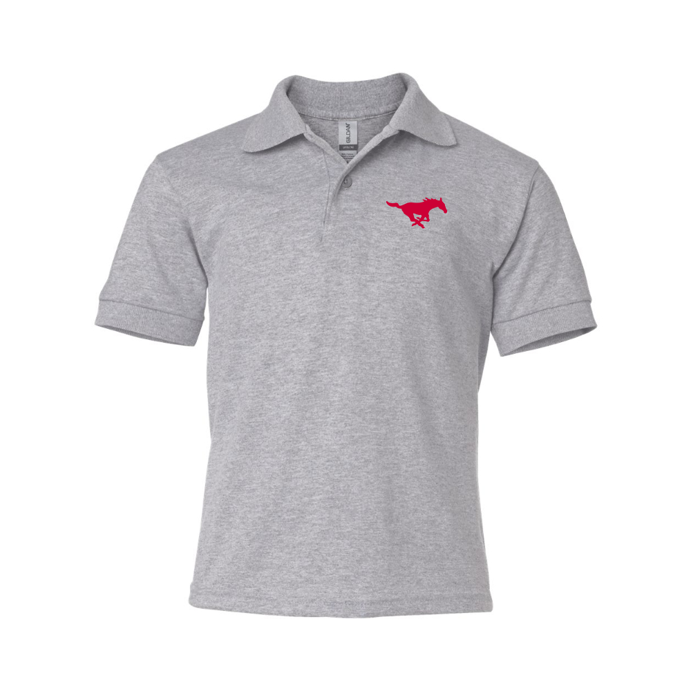 Youth SMU Mustangs Logo Gildan Dry Blend Jersey Polo