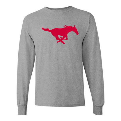 Men's SMU Mustangs Logo Gildan Heavy Cotton Long Sleeve T-Shirt