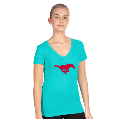 Women's SMU Mustangs Logo  Next Level V-Neck T-Shirt