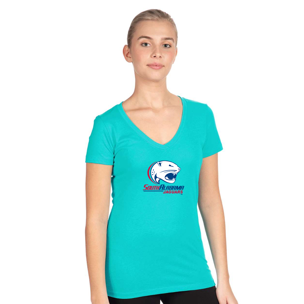 Women's South Alabama Jaguars Logo  Next Level V-Neck T-Shirt