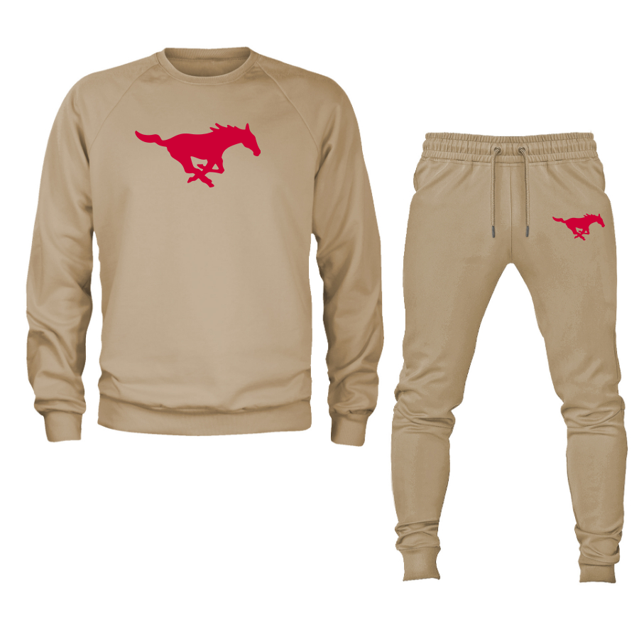 Men's  SMU Mustangs Logo Crewneck Sweatshirt Joggers Suit