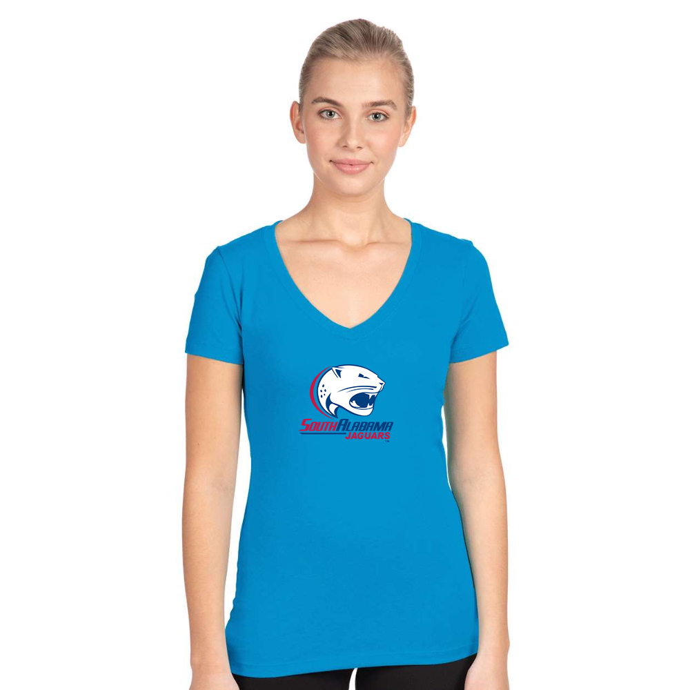 Women's South Alabama Jaguars Logo  Next Level V-Neck T-Shirt