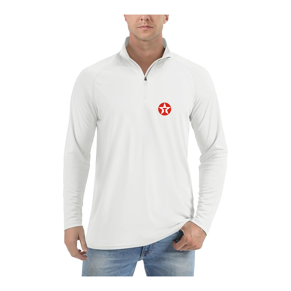 Men's Texaco Logo  Lightweight Quarter-Zip Athletic Shirt Long Sleeve Performance Wear