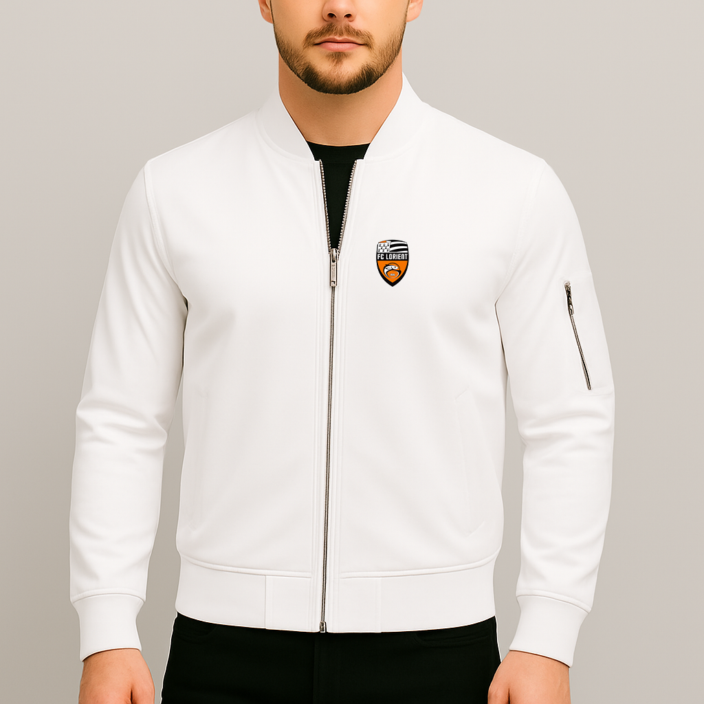 Men's FC Lorient Soccer Logo Lightweight Bomber Jacket Windbreaker Softshell Varsity Jacket Coat