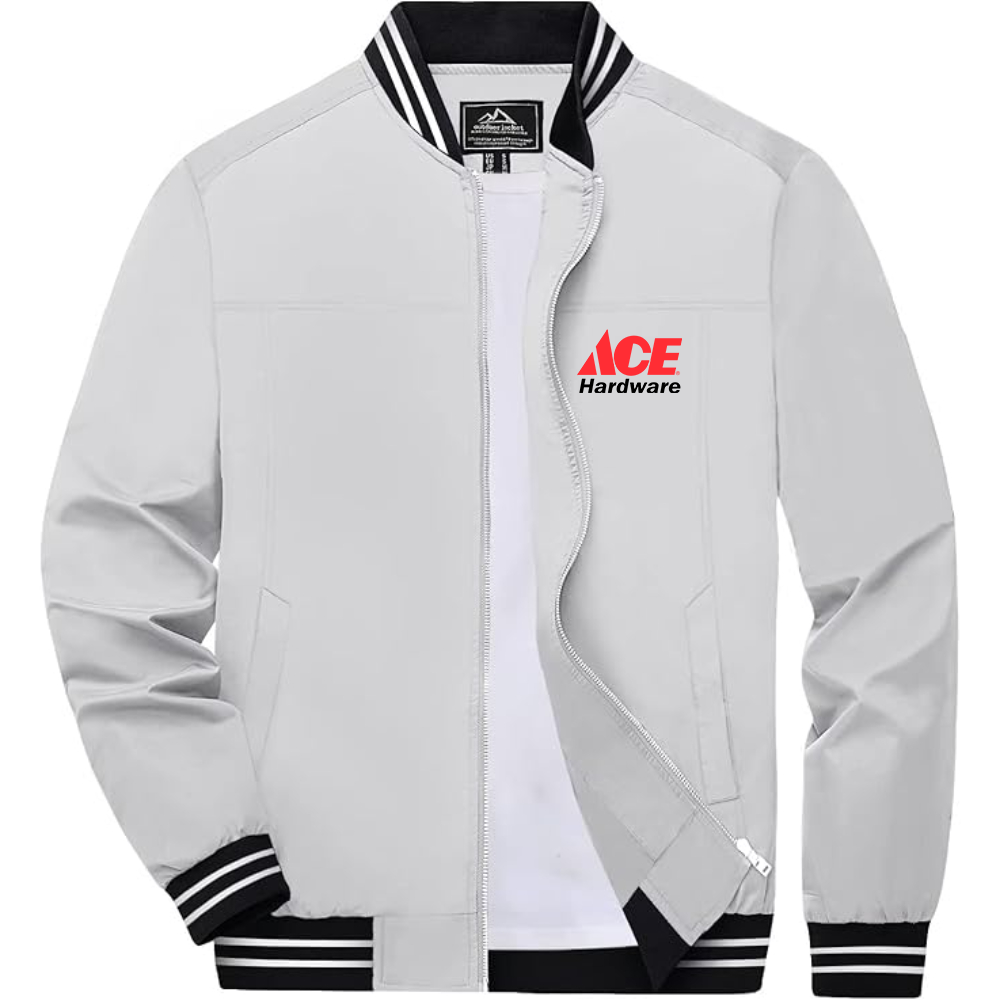 Men's ACE Hardware Logo Lightweight Zip-Up Ribbed Collar and Cuffs Bomber Jacket