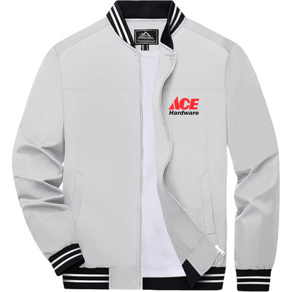 Men's ACE Hardware Logo Lightweight Zip-Up Ribbed Collar and Cuffs Bomber Jacket