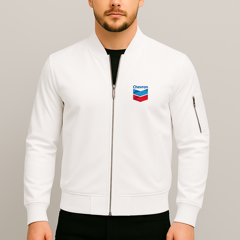Men's Chevron Gas Station Lightweight Bomber Jacket Windbreaker Softshell Varsity Jacket Coat