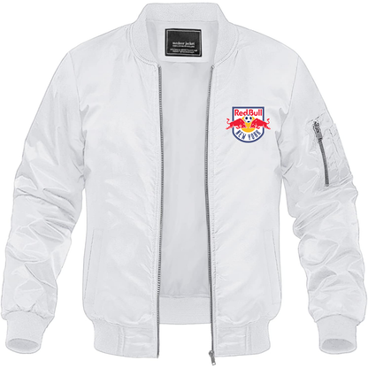 Men's New York Red Bulls FC Lightweight Bomber Jacket Windbreaker Softshell Varsity Jacket Coat