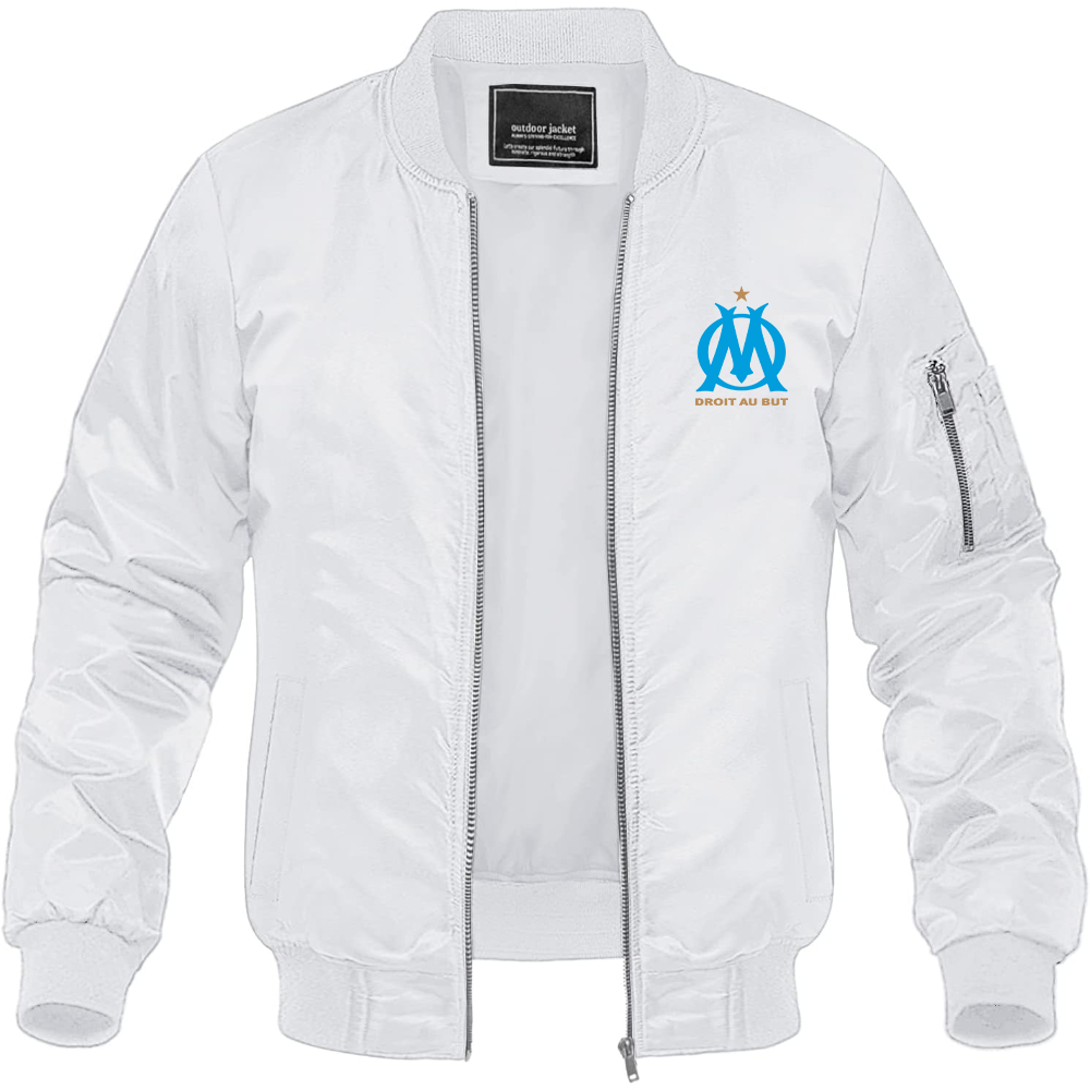 Men's Olympique de Marseille FC Lightweight Bomber Jacket Windbreaker Softshell Varsity Jacket Coat