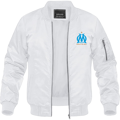 Men's Olympique de Marseille FC Lightweight Bomber Jacket Windbreaker Softshell Varsity Jacket Coat