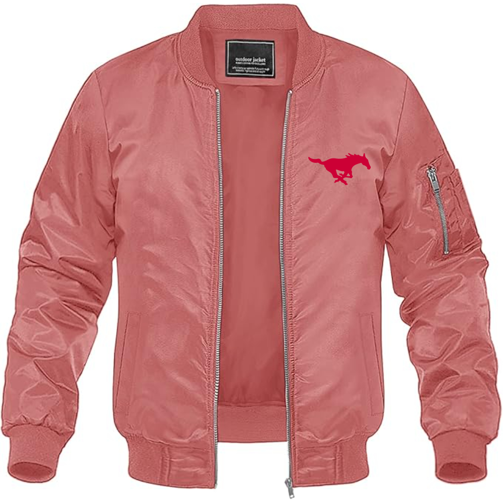 Men's SMU Mustangs Logo Lightweight Bomber Jacket Windbreaker Softshell Varsity Jacket Coat