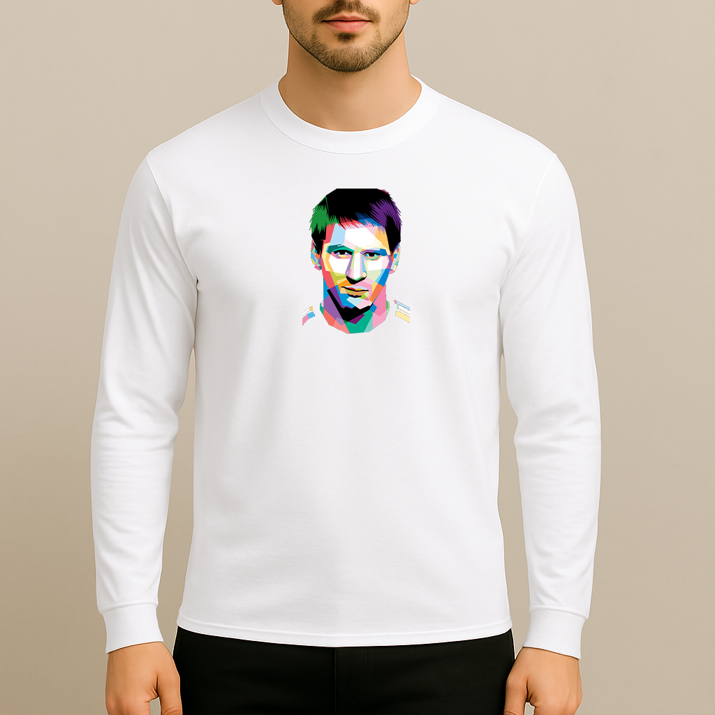 Men's Lionel Messi Face Art Sports Cotton Long Sleeve T-Shirt