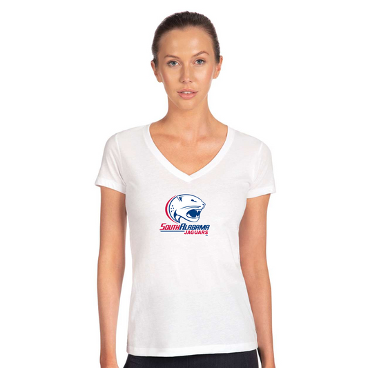 Women's South Alabama Jaguars Logo  Next Level V-Neck T-Shirt