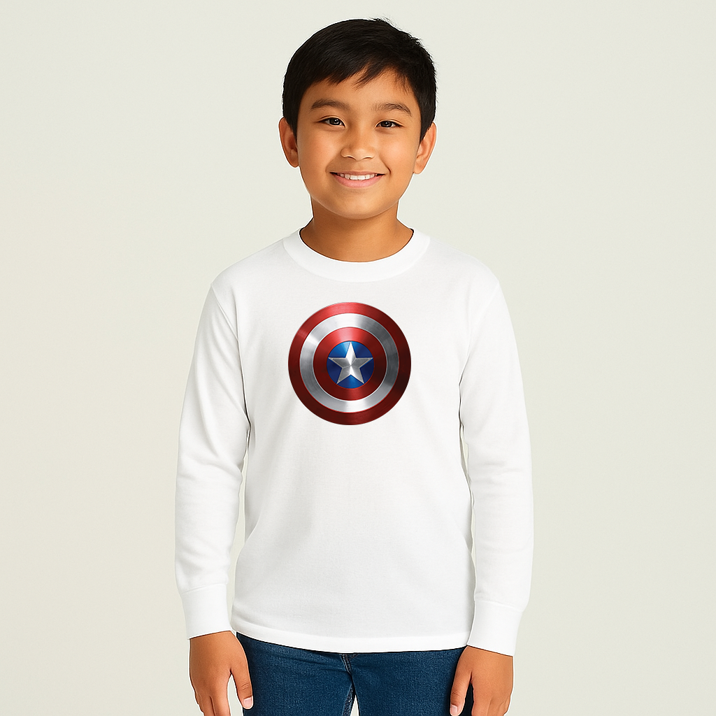 Youth Kids Captain America Long Sleeve T-Shirt