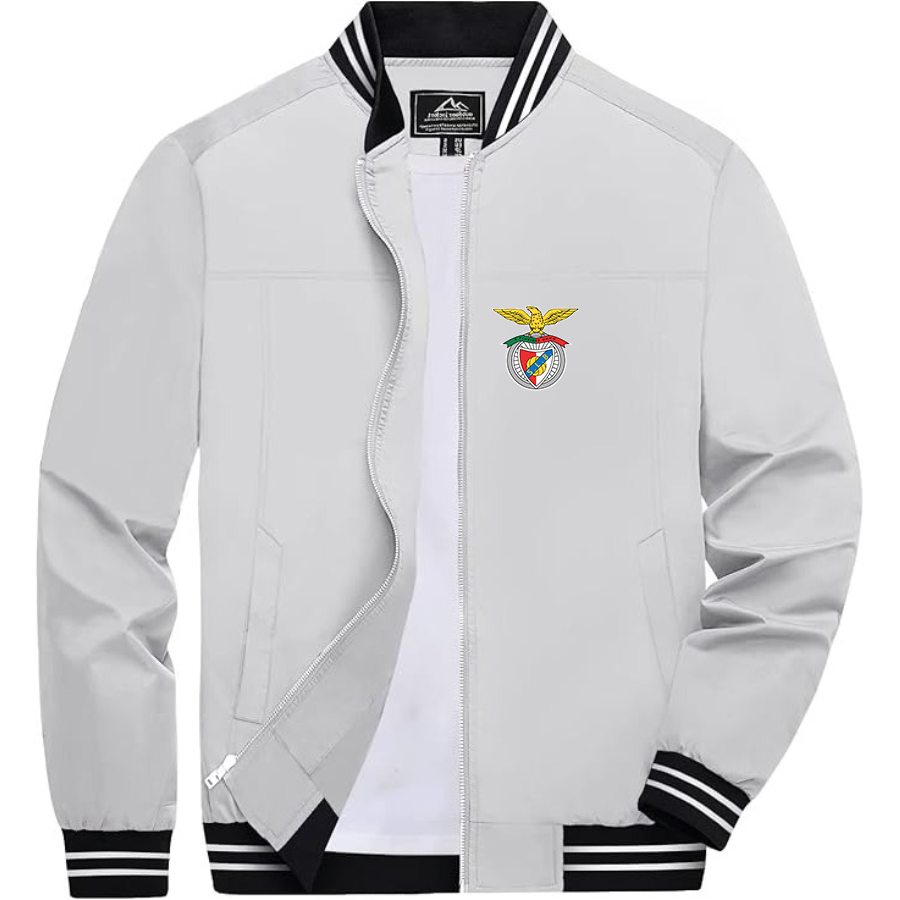 Men’s SL Benfica FC Lightweight Zip-Up Bomber Jacket with Ribbed Collar and Cuffs - Versatile Casual Outerwear