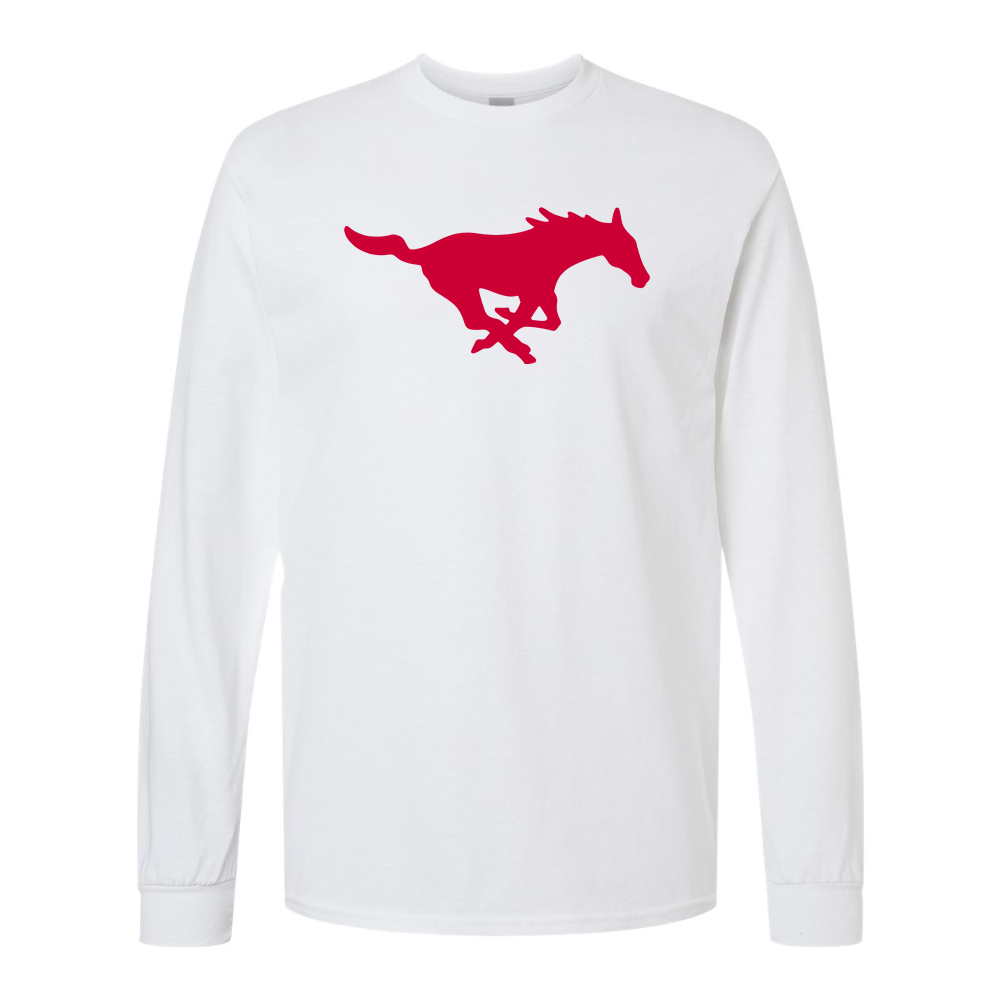 Men's SMU Mustangs Logo Gildan Heavy Cotton Long Sleeve T-Shirt