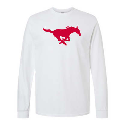 Men's SMU Mustangs Logo Gildan Heavy Cotton Long Sleeve T-Shirt