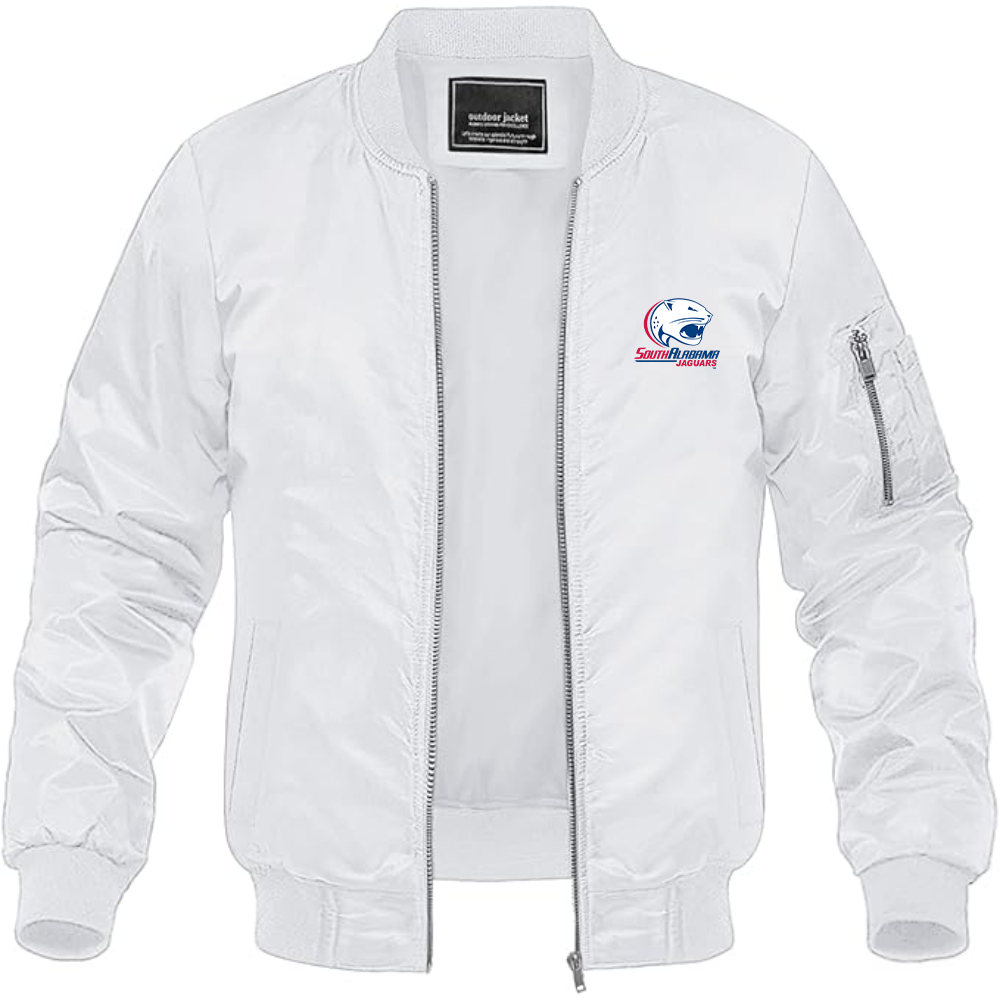 Men's South Alabama Jaguars Logo Lightweight Bomber Jacket Windbreaker Softshell Varsity Jacket Coat