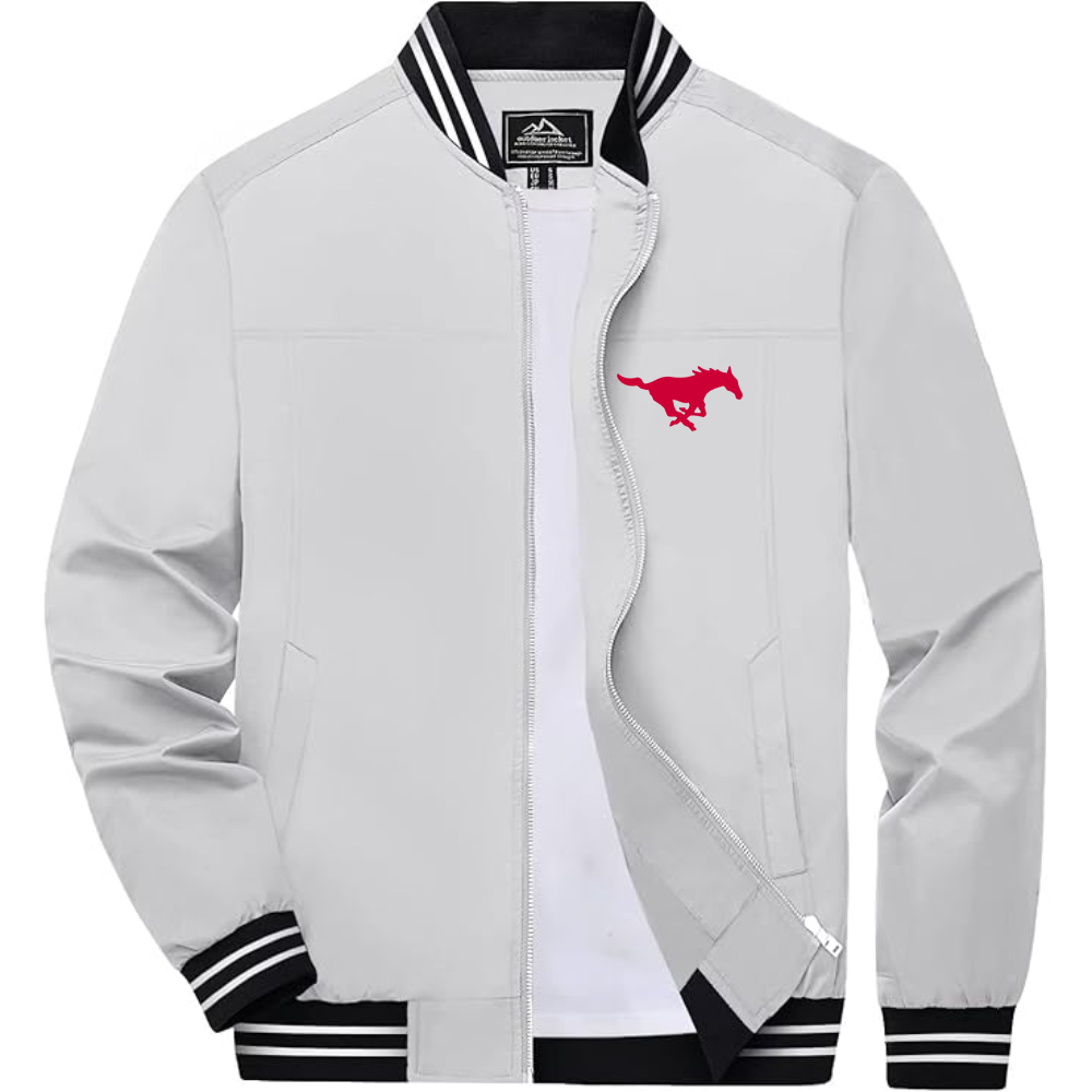 Men's SMU Mustangs Logo Lightweight Zip-Up Ribbed Collar and Cuffs Bomber Jacket