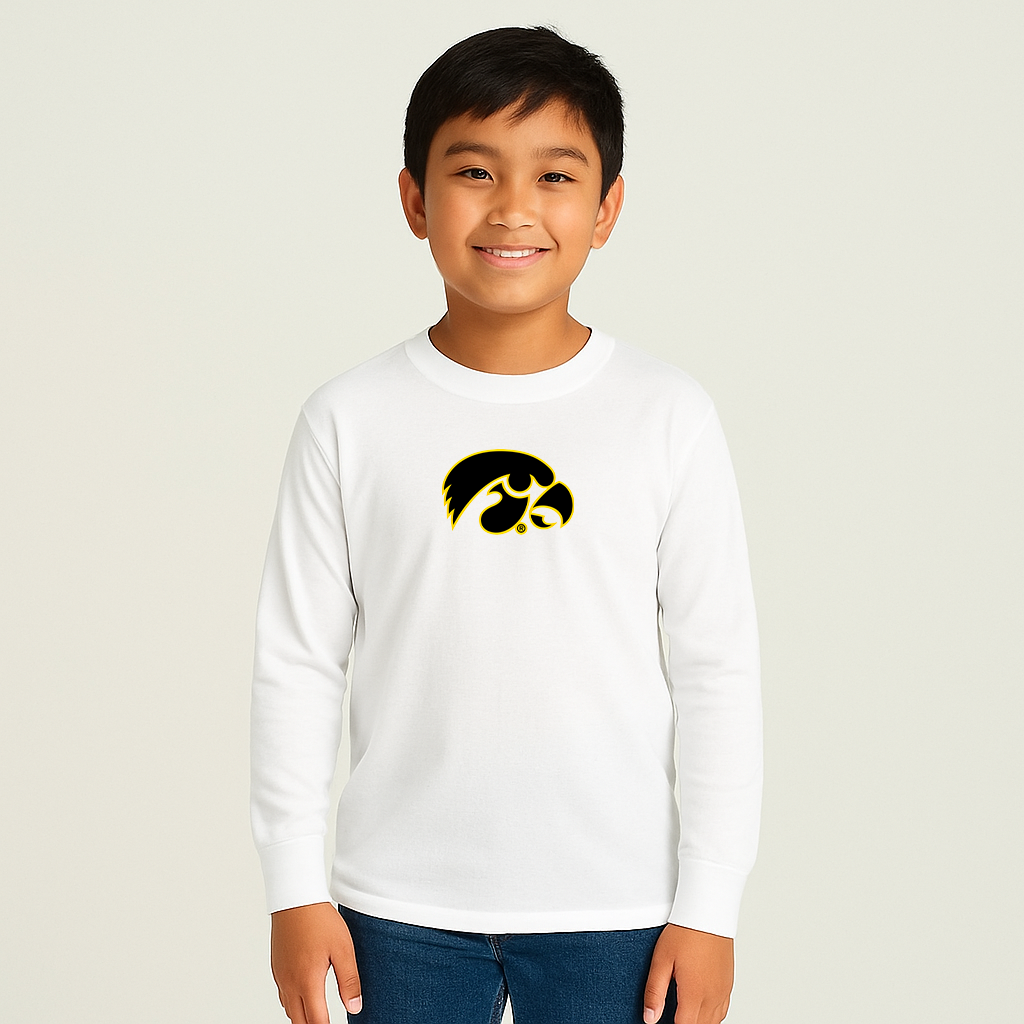 Youth Iowa Hawkeyes Logo Cotton Long Sleeve T-Shirt