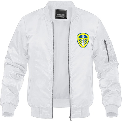 Men's Leeds United Football Club Lightweight Bomber Jacket Windbreaker Softshell Varsity Jacket Coat