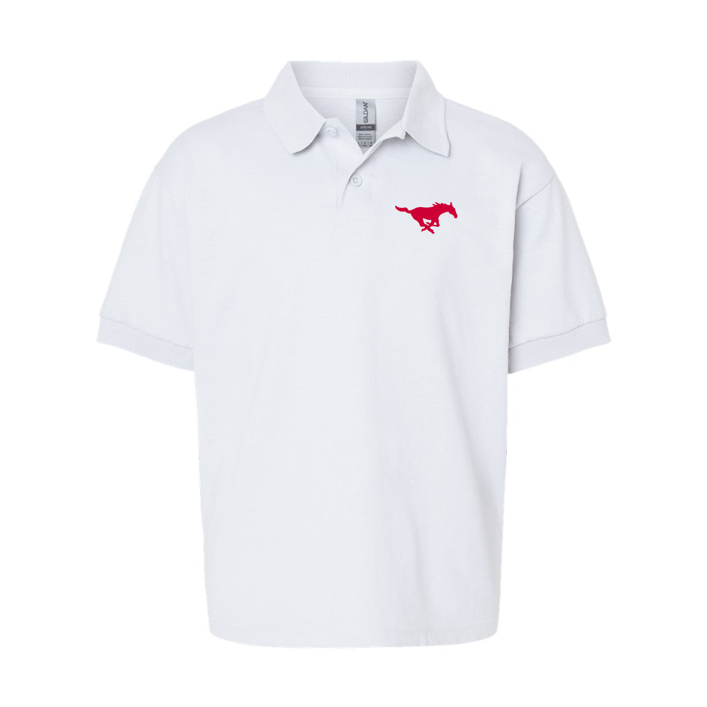 Youth SMU Mustangs Logo Gildan Dry Blend Jersey Polo