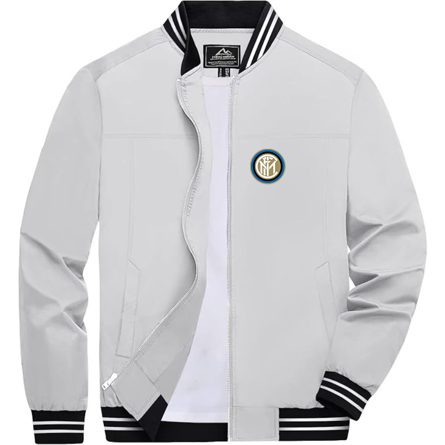 Men’s Inter Milan Soccer - Lightweight Zip-Up Bomber Jacket with Ribbed Collar and Cuffs - Versatile Casual Outerwear