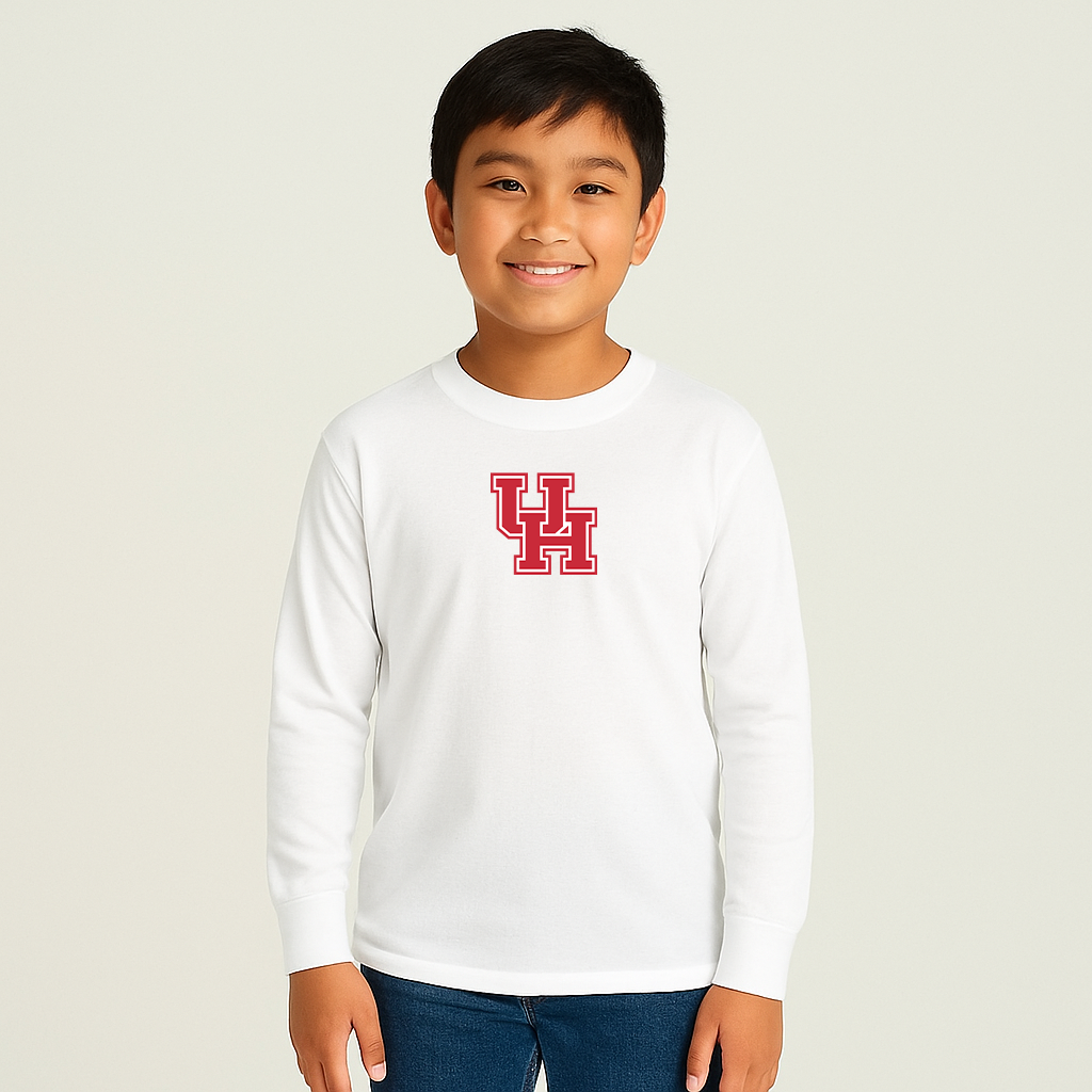 Youth Houston Cougars Logo Cotton Long Sleeve T-Shirt