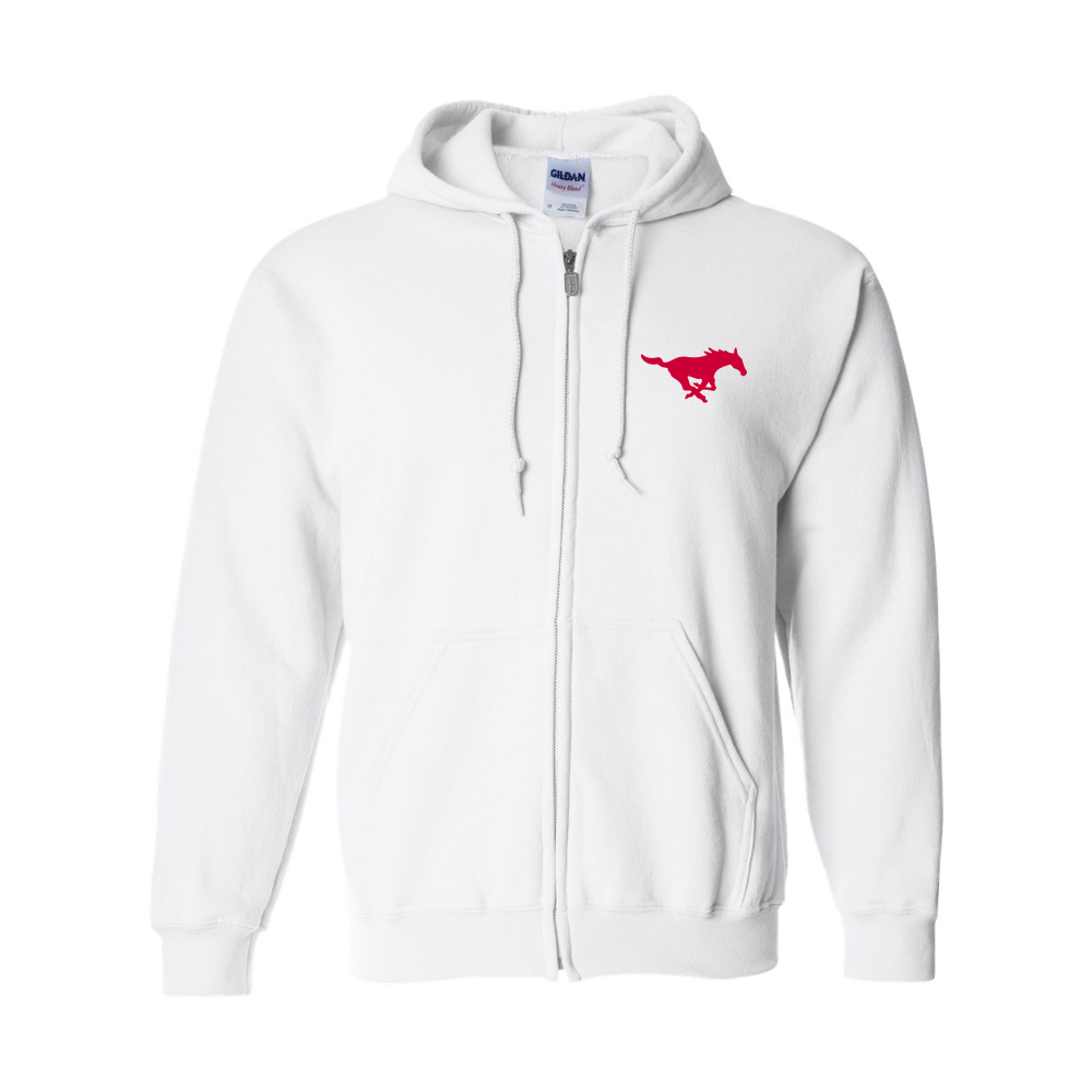 Men's SMU Mustangs Logo Gildan  Heavy Blend Full Zip Hooded Sweatshirt