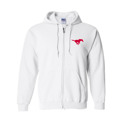Men's SMU Mustangs Logo Gildan  Heavy Blend Full Zip Hooded Sweatshirt