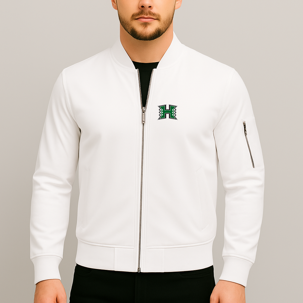 Men's Hawaii Warriors Logo Lightweight Bomber Jacket Windbreaker Softshell Varsity Jacket Coat